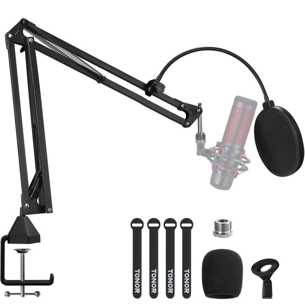TONOR Microphone Arm Stand, Adjustable Suspension Boom Mic Stand with Pop Filter